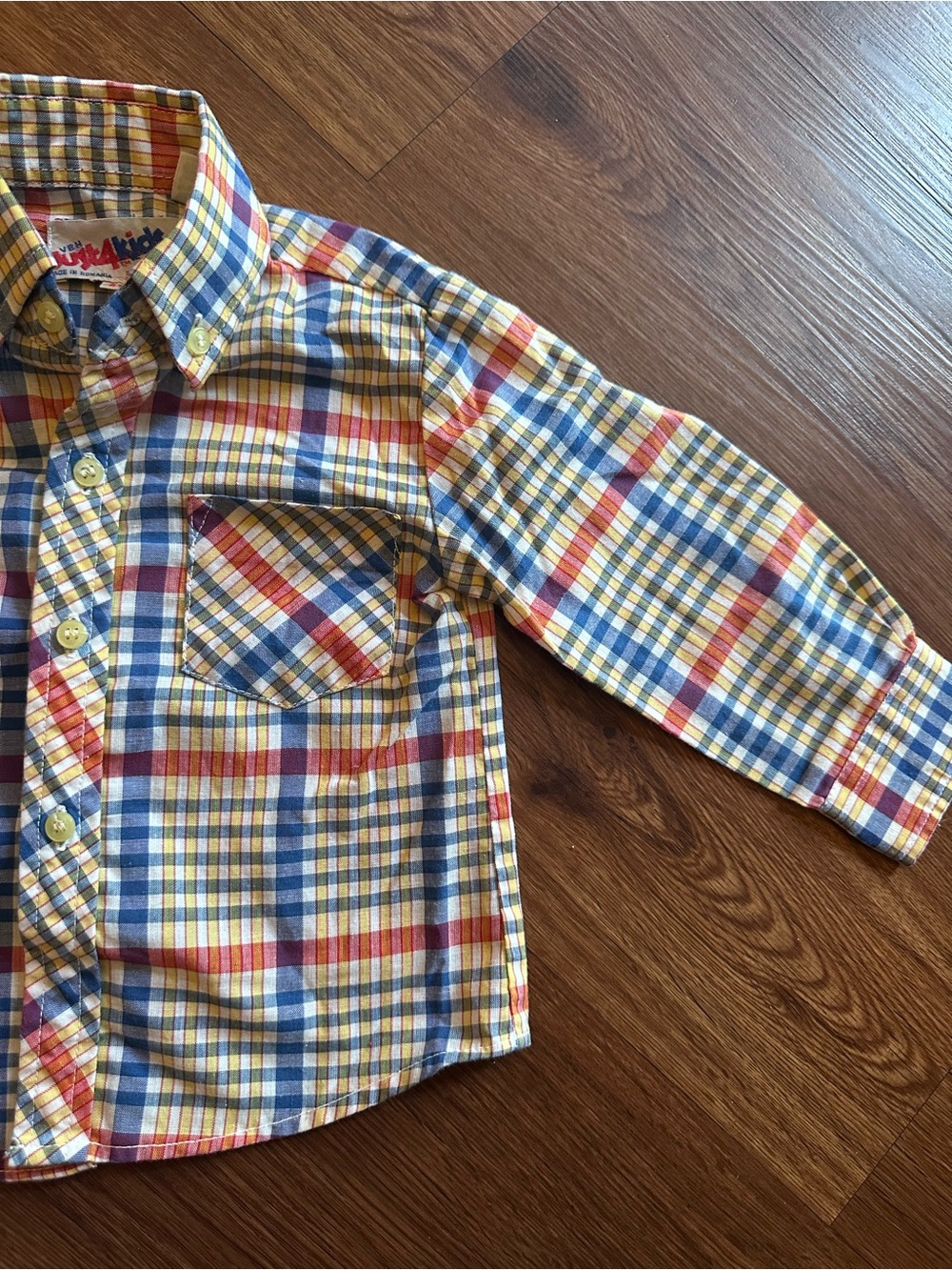 Vintage Plaid Button-Down Shirt in Yellow, Blue & Red by